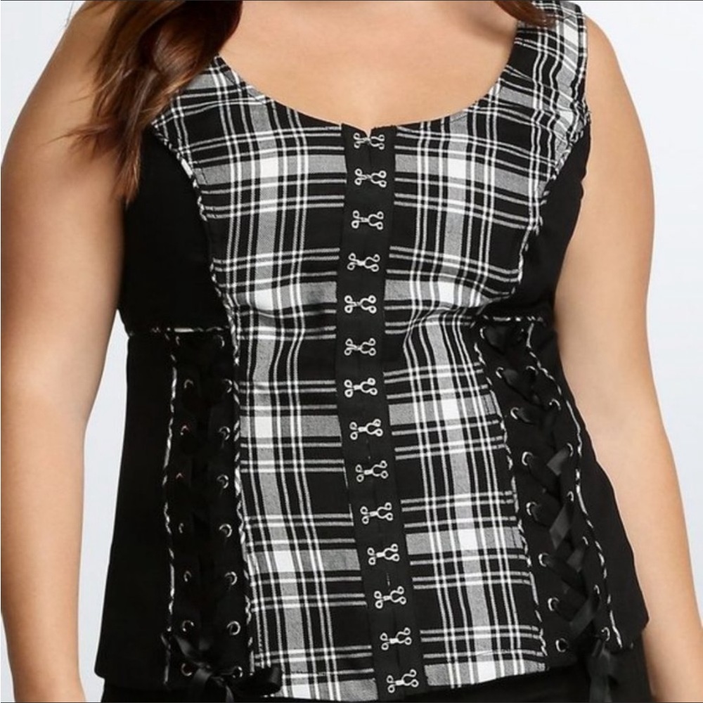 NWT! TRIPP NYC Black & White Plaid Lace Up Corset 3X